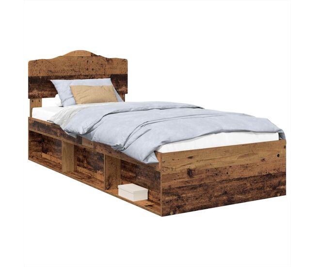 Estructura de cama individual para adultos con cabecera - madera vieja 75 x 190 cm
