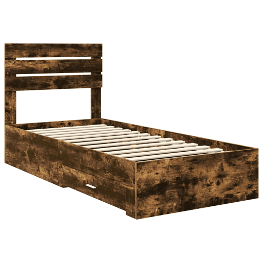 Estrutura de cama de solteiro para adultos com gaveta com cabeceira Madeira processada