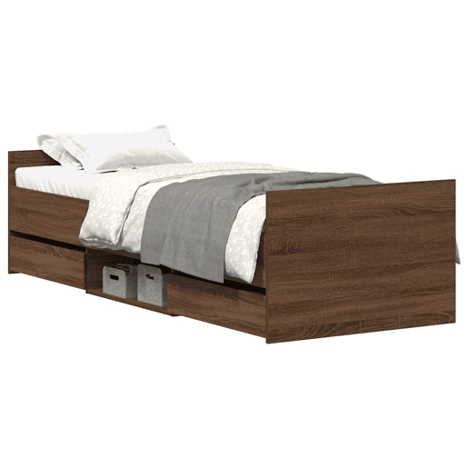 Estrutura de cama de solteiro para adultos c painéis de cabeceira e pés carvalho castanho