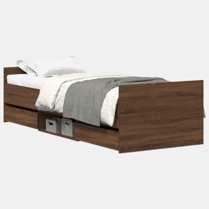 Estrutura de cama de solteiro para adultos c painéis de cabeceira e pés carvalho castanho