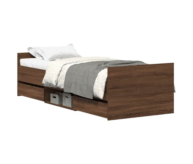Estructura de cama individual para adultos con cabecero piecero roble marrón 90x200 cm