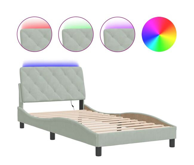 Estructura de cama individual para adultos con led terciopelo gris claro 100x200 cm