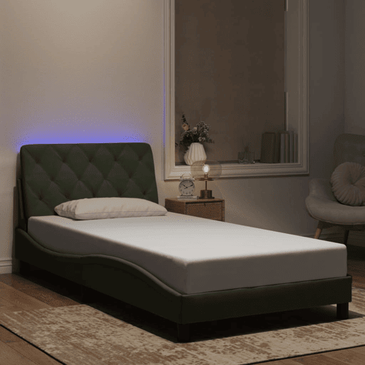 Estrutura de cama de solteiro simple com LED 100x200 cm veludo cinzento-claro