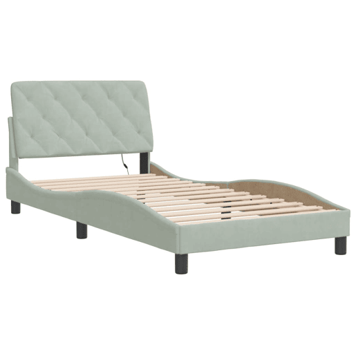 Estrutura de cama de solteiro simple com LED 100x200 cm veludo cinzento-claro