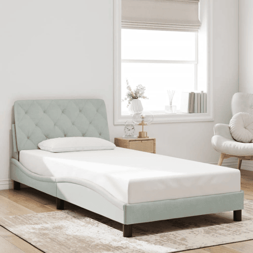 Estrutura de cama de solteiro simple com LED 100x200 cm veludo cinzento-claro
