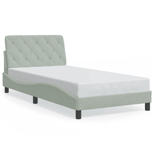 Estrutura de cama de solteiro simple com LED 100x200 cm veludo cinzento-claro