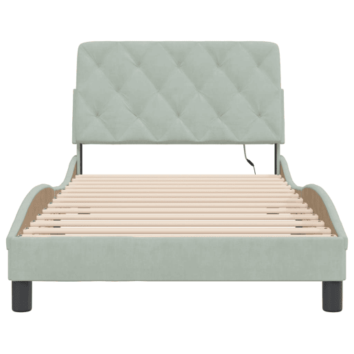 Estrutura de cama de solteiro simple com LED 100x200 cm veludo cinzento-claro
