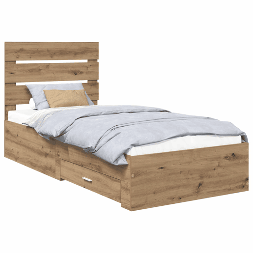 Estrutura de cama de solteiro para adultos com gaveta Carvalho Artesanal 90 x 200 cm