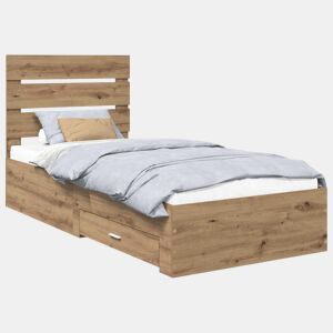 Estrutura de cama de solteiro para adultos com gaveta Carvalho Artesanal 90 x 200 cm