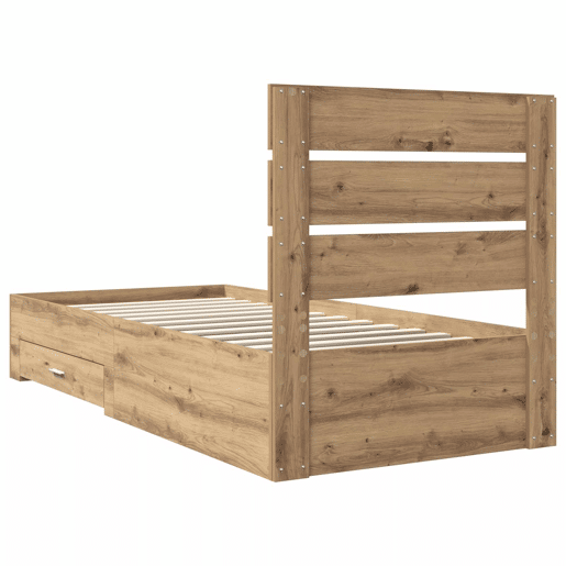 Estrutura de cama de solteiro para adultos com gaveta Carvalho Artesanal 90 x 200 cm