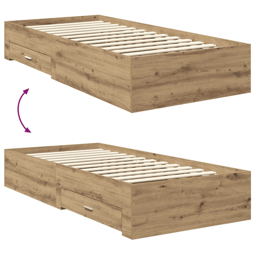 Estrutura de cama de solteiro para adultos com gaveta Carvalho Artesanal 90 x 200 cm