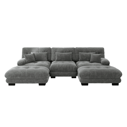 Sofá modular U 4 lugares - Sofá convertível com otomano, Chenille, Cinza Sofá modular U 4 lugares - Sofá convertível com otomano, Chenille, Cinza