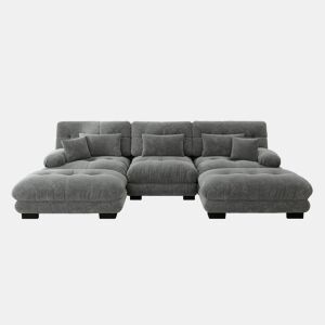Sofá modular U 4 lugares - Sofá convertível com otomano, Chenille, Cinza