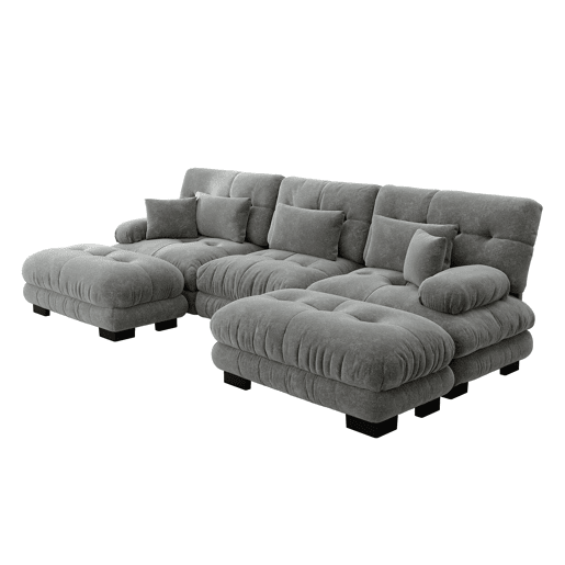 Sofá modular U 4 lugares - Sofá convertível com otomano, Chenille, Cinza Sofá modular U 4 lugares - Sofá convertível com otomano, Chenille, Cinza