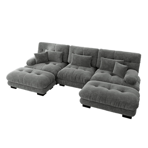 Sofá modular U 4 lugares - Sofá convertível com otomano, Chenille, Cinza Sofá modular U 4 lugares - Sofá convertível com otomano, Chenille, Cinza