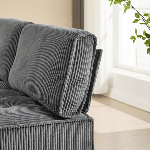 Sofá modular de 6 lugares, 308 cm - Veludo cotelê, ergonómico, com arrumação, convertível em ULsofá-cama, estrutura em madeira e metal, fácil montagem - Cinza