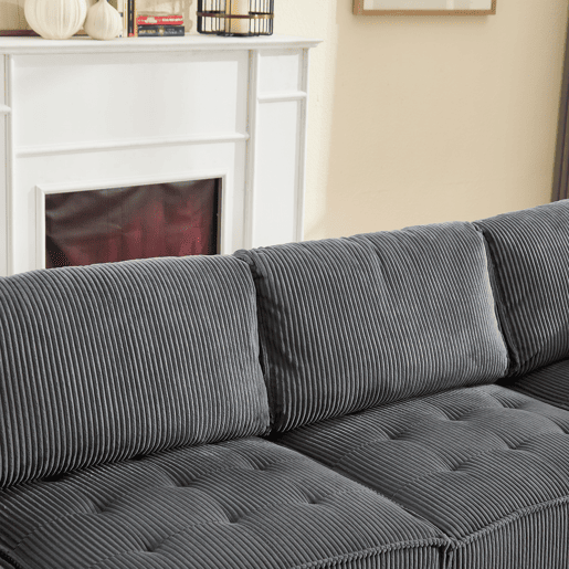 Sofá modular de 6 lugares, 308 cm - Veludo cotelê, ergonómico, com arrumação, convertível em ULsofá-cama, estrutura em madeira e metal, fácil montagem - Cinza
