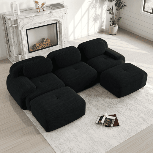 Sofá modular U - sem montagem, antiderrapante, adequado para animais de estimação, braços extra largos - Preto