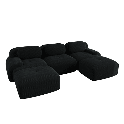 Sofá modular U - sem montagem, antiderrapante, adequado para animais de estimação, braços extra largos - Preto