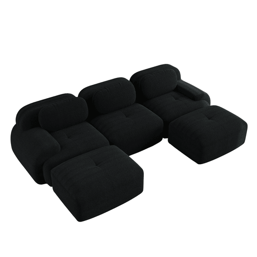 Sofá modular U - sem montagem, antiderrapante, adequado para animais de estimação, braços extra largos - Preto