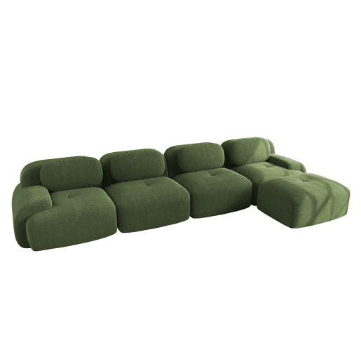 Sofá de canto para 4 pessoas - Com estofamento 32D de alta elasticidade, antiderrapante, com chaise longue, braços extra largos, combinável sem montagem - Verde