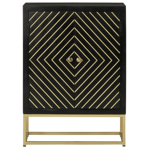 Aparador - Bufete - Móvei de apoio com 2 portas 55x30x75cm mangueira maciça pretodourado pt1691