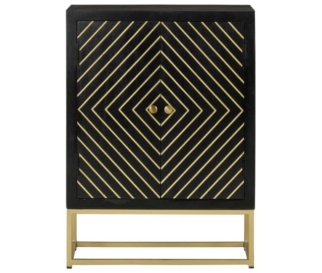 Aparador - mueble de almacenamiento con 2 puertas madera mango negro y dorado 55x30x75 cm es1691
