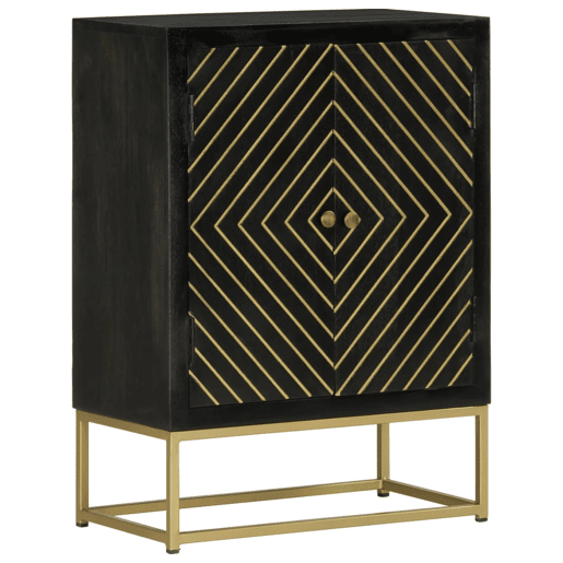 Aparador - Bufete - Móvei de apoio com 2 portas 55x30x75cm mangueira maciça pretodourado pt1691