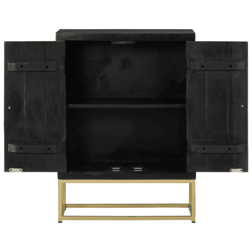 Aparador - Bufete - Móvei de apoio com 2 portas 55x30x75cm mangueira maciça pretodourado pt1691