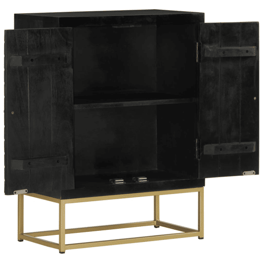 Aparador - Bufete - Móvei de apoio com 2 portas 55x30x75cm mangueira maciça pretodourado pt1691