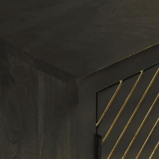 Aparador - Bufete - Móvei de apoio com 2 portas 55x30x75cm mangueira maciça pretodourado pt1691