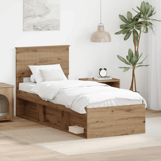 Estrutura de cama de solteiro moderno com cabeceira - Carvalho Artesanal 75 x 190 cm