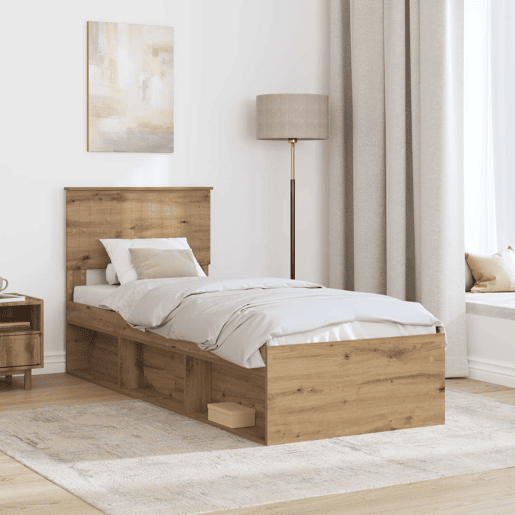 Estrutura de cama de solteiro moderno com cabeceira - Carvalho Artesanal 75 x 190 cm
