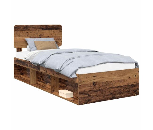 Estructura de cama individual para adultos con cabecera - madera vieja 75 x 190 cm