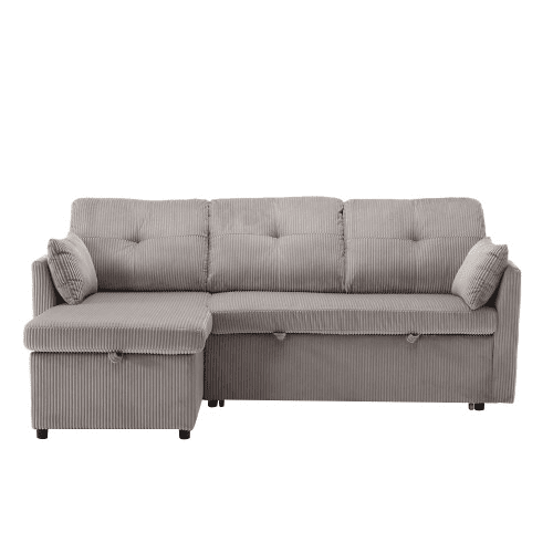 Sofá-cama multifuncional de 3 lugares - Sofá seccional com arrumação e cama extraível - Cinza claro