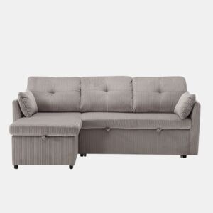 Sofá-cama multifuncional de 3 lugares - Sofá seccional com arrumação e cama extraível - Cinza claro