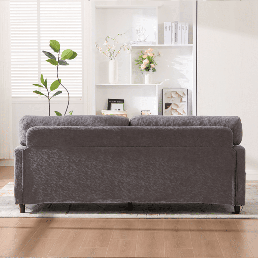 Sofá Chenille 2 lugares - USB-C, LED ambiente, porta-copos, bolsos - Cinza claro