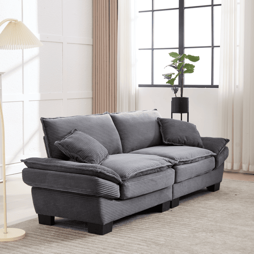 Sofá duplo moderno - Simples, com cama dobrável, almofada incluída, confortável e espaçoso - Cinza escuro