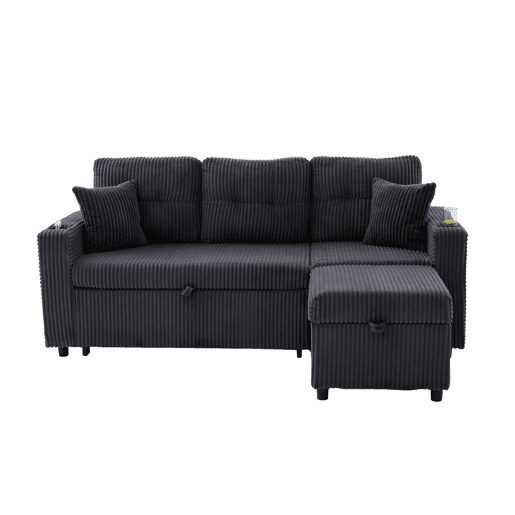 Sofá multifuncional de 3 lugares - Com arrumação, cama extensível, USB-C, iluminação ambiente, porta-copos, braços largos - Cinza escuro Sofá multifuncional de 3 lugares - Com arrumação, cama extensível, USB-C, iluminação ambiente, porta-copos, braços largos - Cinza escuro
