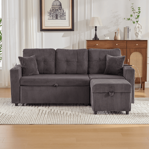 Sofá multifuncional de 3 lugares - Com arrumação, cama extensível, USB-C, iluminação ambiente, porta-copos, braços largos - Cinza escuro Sofá multifuncional de 3 lugares - Com arrumação, cama extensível, USB-C, iluminação ambiente, porta-copos, braços largos - Cinza escuro