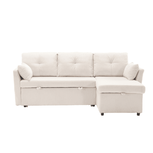 Sofá-cama multifuncional de 3 lugares - sofá modular L, com arrumação e chaise longue - Bege
