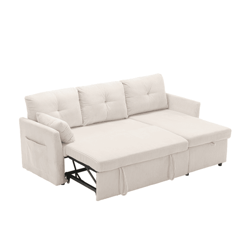 Sofá-cama multifuncional de 3 lugares - sofá modular L, com arrumação e chaise longue - Bege