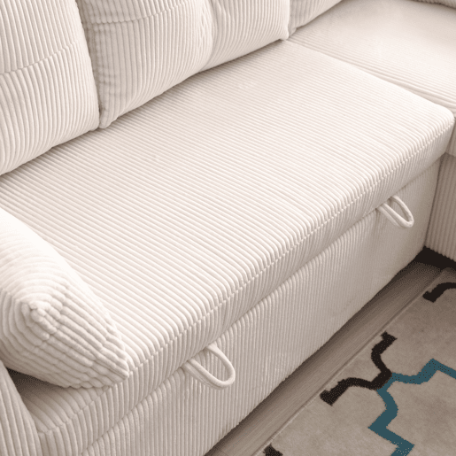 Sofá-cama multifuncional de 3 lugares - sofá modular L, com arrumação e chaise longue - Bege