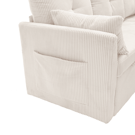Sofá-cama multifuncional de 3 lugares - sofá modular L, com arrumação e chaise longue - Bege
