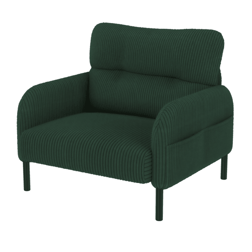 Conjunto de 3 peças Cord - Poltrona + Pufe + Sofá de 2 lugares com bolso lateral, estrutura em aço e encosto extra macio - Verde Esmeralda