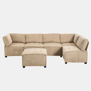 Sofá modular de 6 lugares - Veludo cotelê, ergonómico, com arrumação, convertível, estrutura estável - Cáqui
