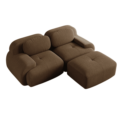 Sofá de canto de 2 lugares - modular, sem montagem, estofado em espuma, braços curvos - Castanho