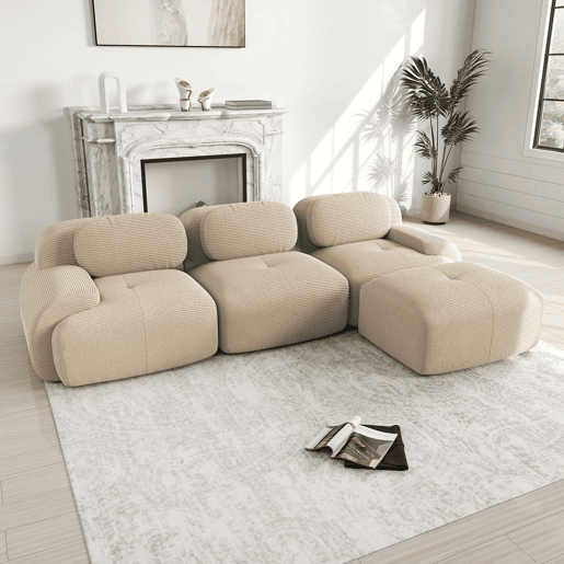 Sofá modular de canto - ergonómico, adequado para animais de estimação, braços extra largos - Bege