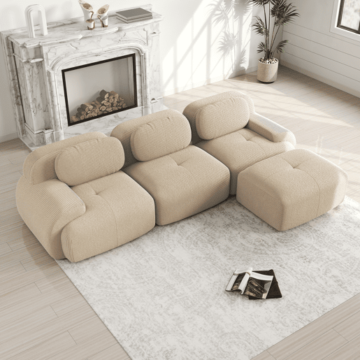 Sofá modular de canto - ergonómico, adequado para animais de estimação, braços extra largos - Bege