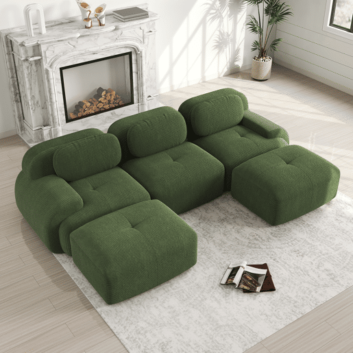 Sofá modular em U - sem montagem, antiderrapante, adequado para animais de estimação, braços extra largos, espuma elástica 32D - Verde